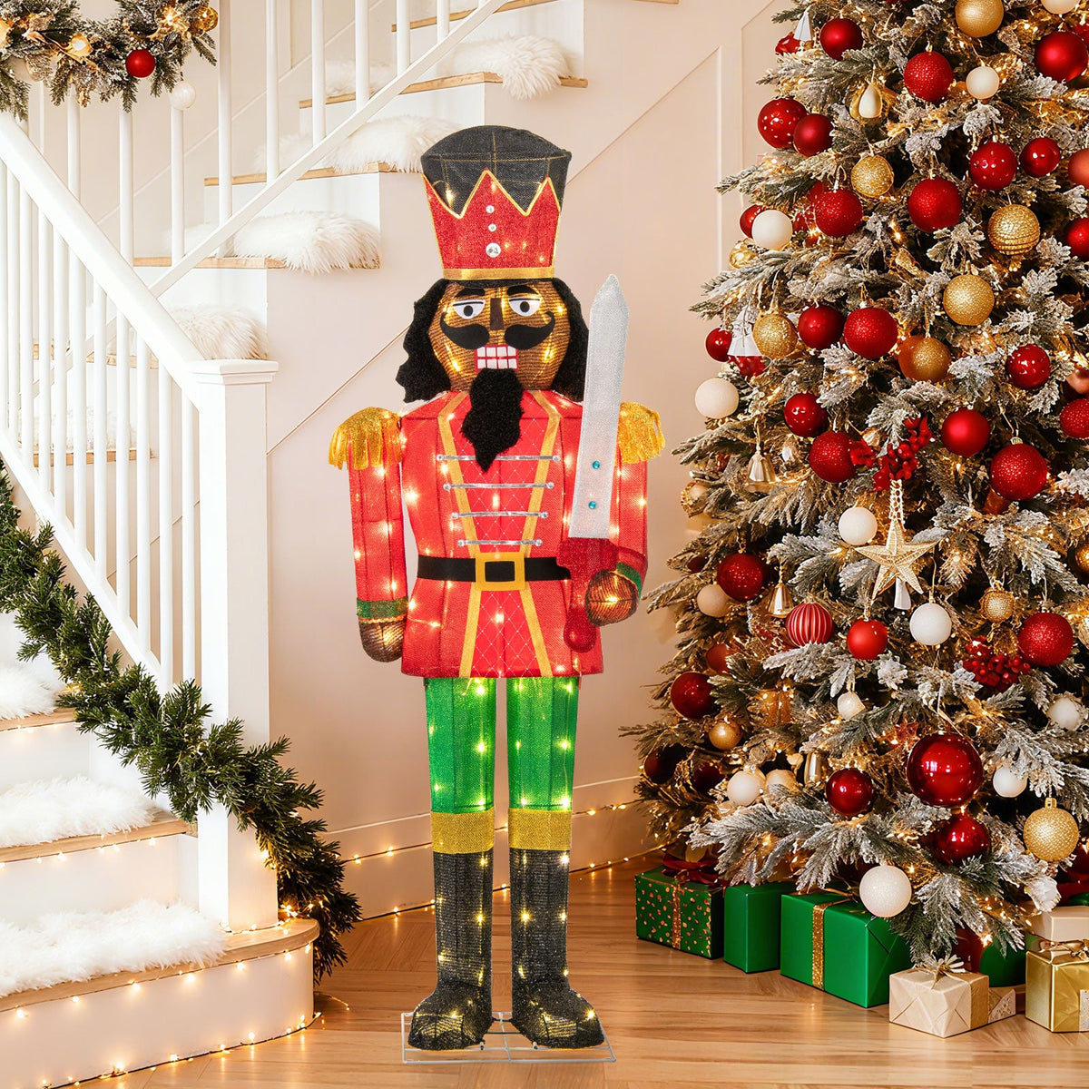 5 ft Lighted Christmas Nutcracker with Glitter Sword for Outdoor