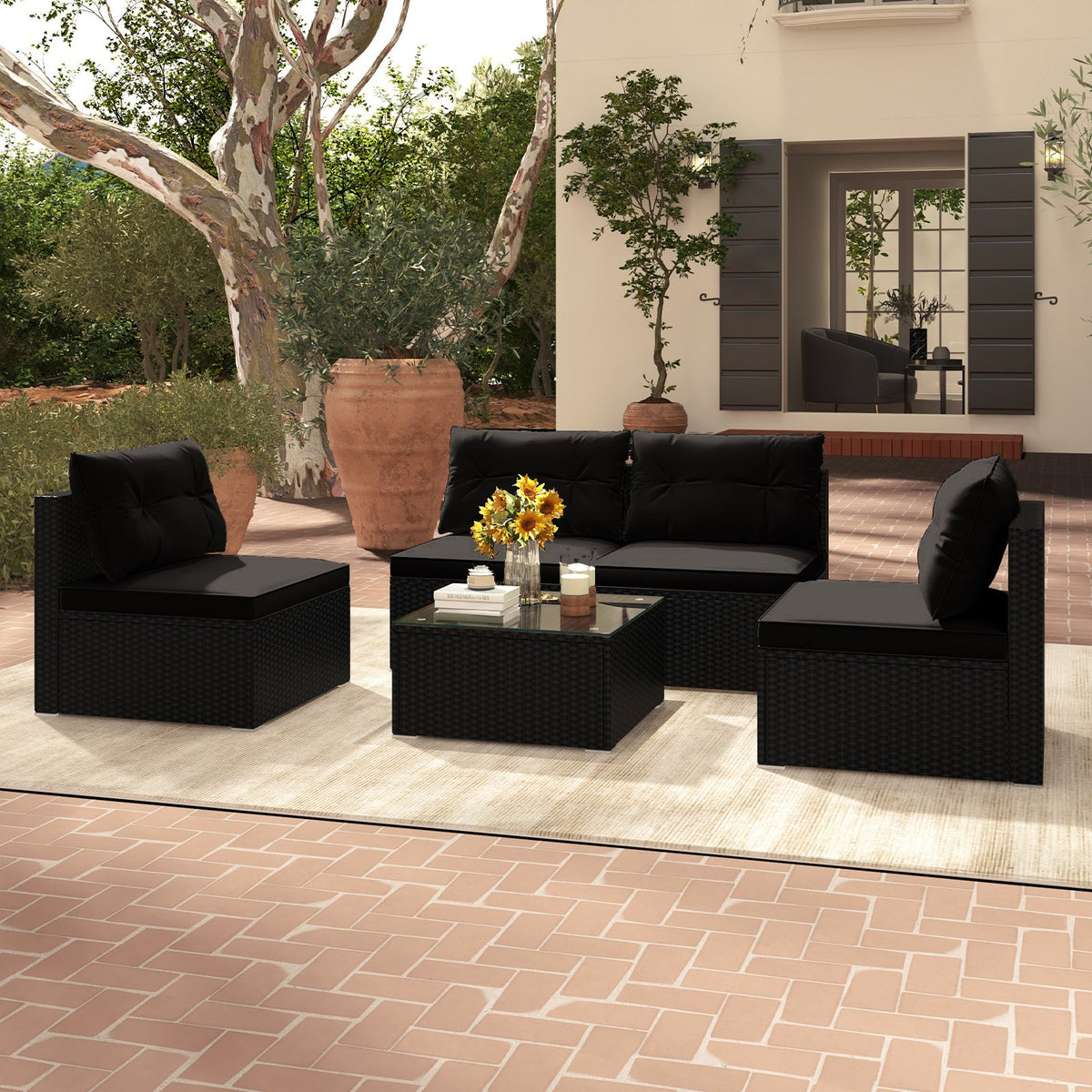 5-Piece Patio Furniture Set with Cushions & Coffee Table