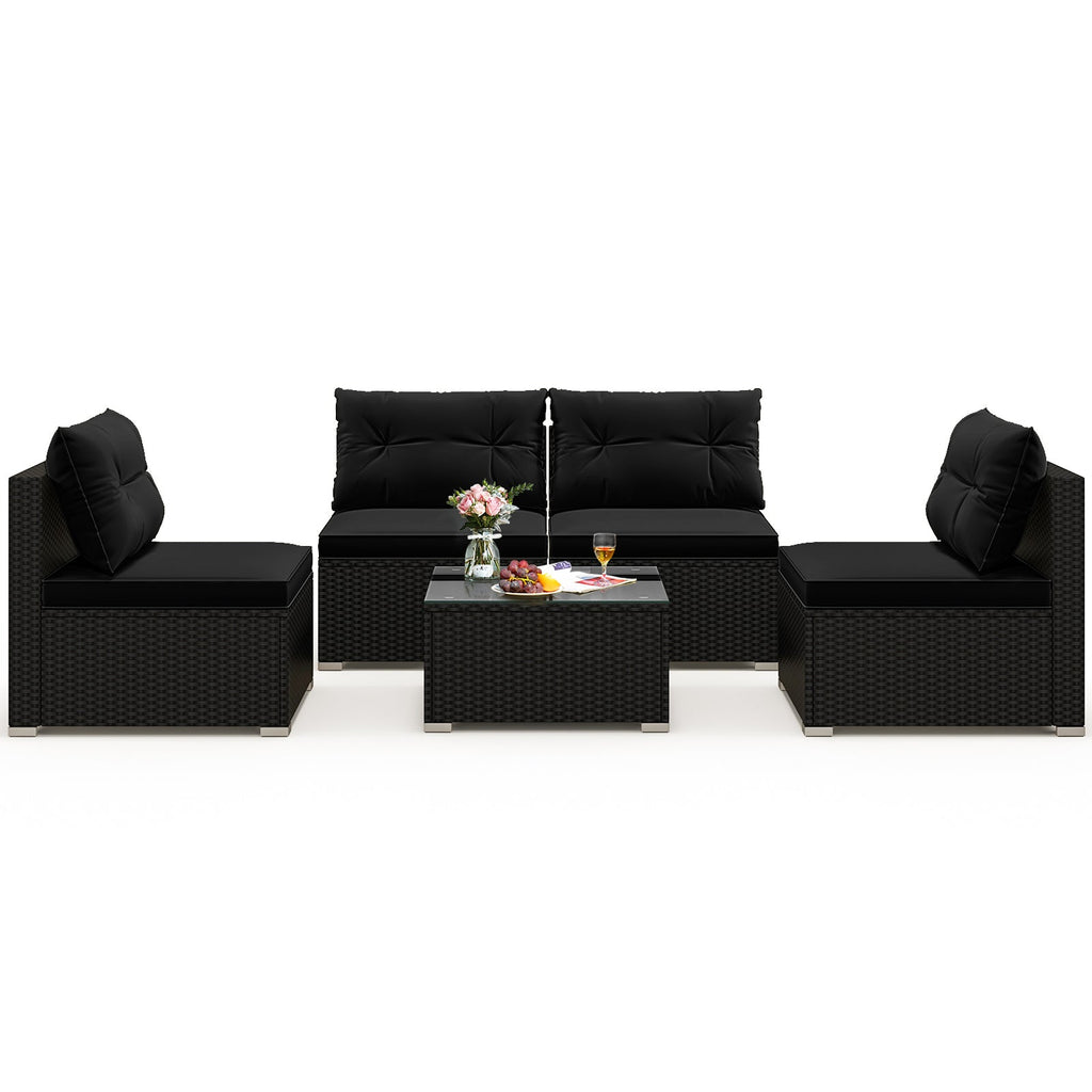 5-Piece Patio Furniture Set with Cushions & Coffee Table