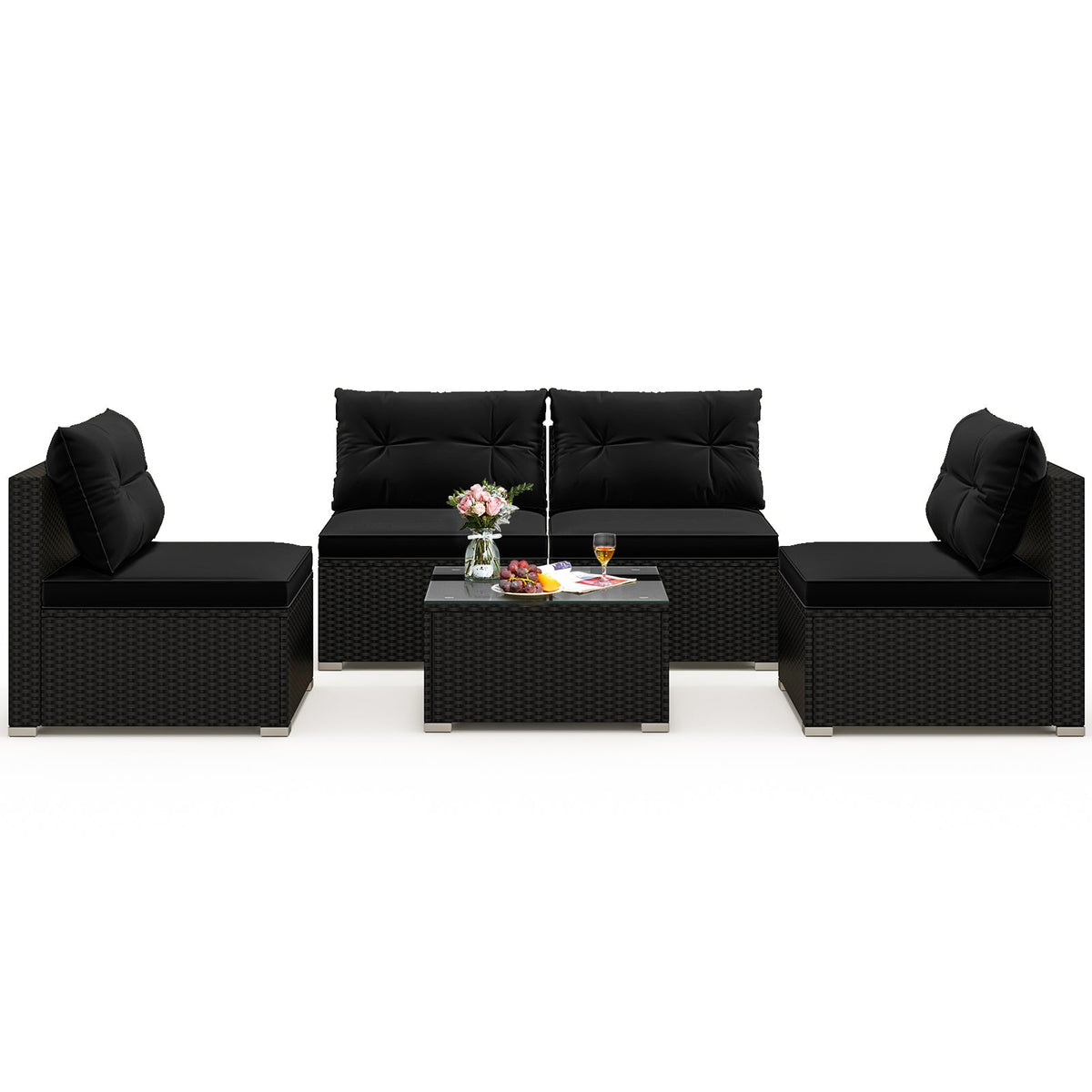 5-Piece Patio Furniture Set with Cushions & Coffee Table