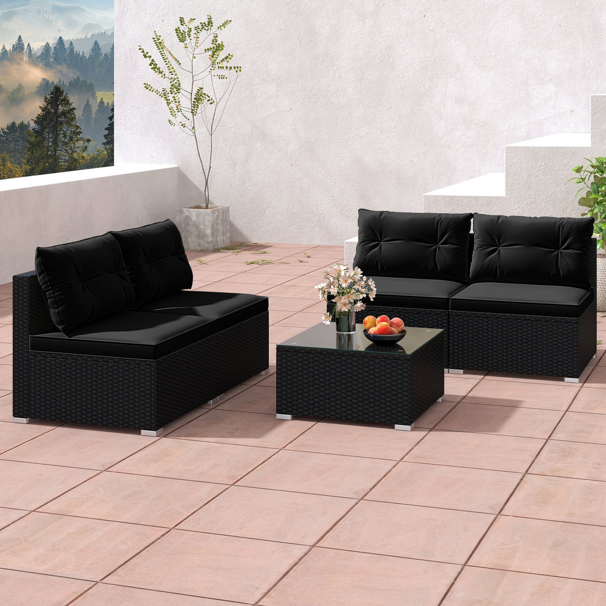 5-Piece Patio Furniture Set with Cushions & Coffee Table