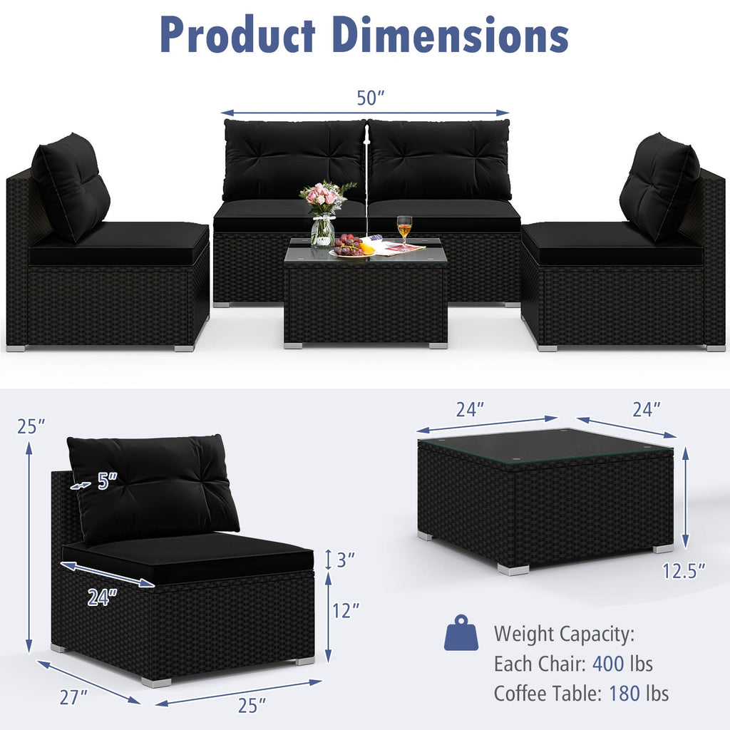 5-Piece Patio Furniture Set with Cushions & Coffee Table