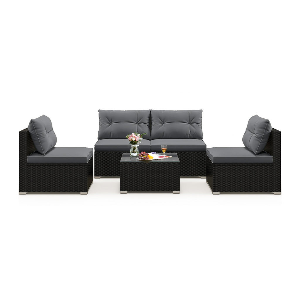 5-Piece Patio Furniture Set with Cushions & Coffee Table