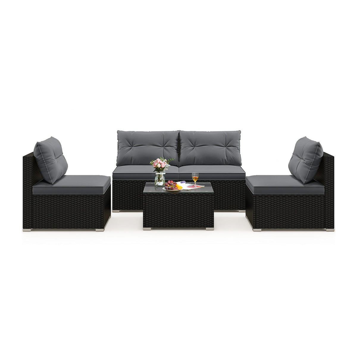 5-Piece Patio Furniture Set with Cushions & Coffee Table