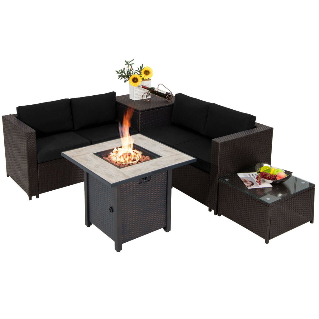 5-Piece Wicker Patio Set with 30-Inch Gas Fire Pit Table