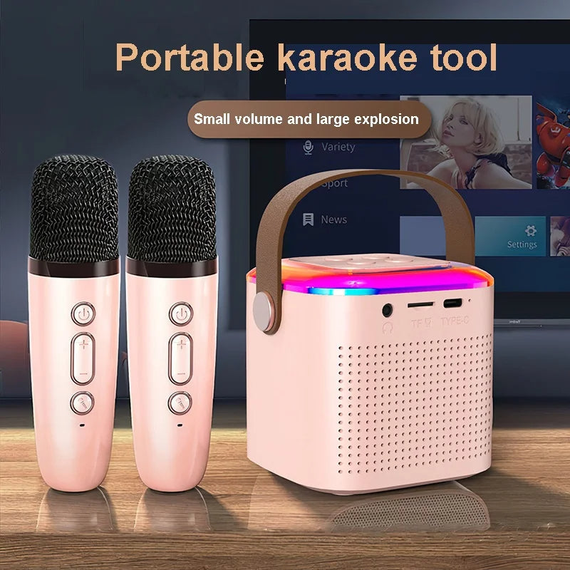 Bluetooth Karaoke Speaker with 2 Wireless Mics & RGB Lights