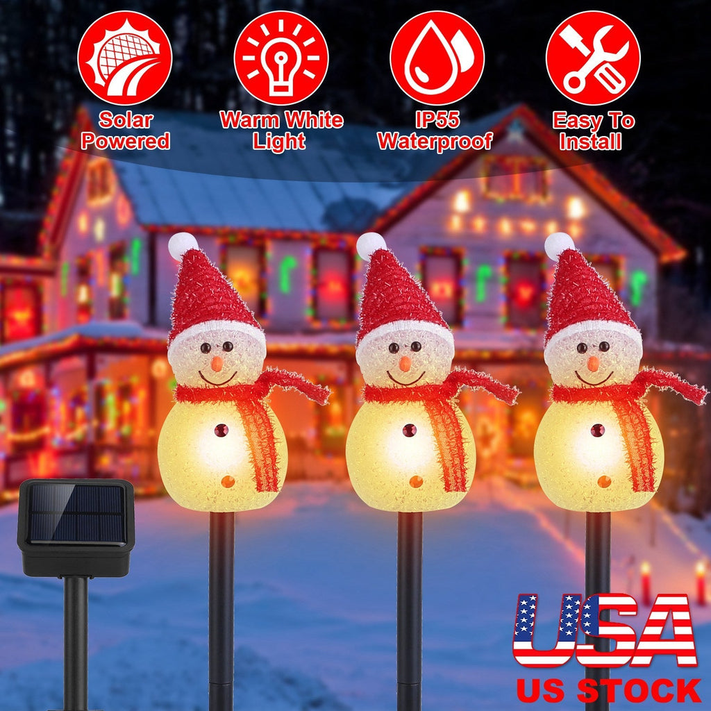 1Pc Solar Powered Lamp 3 Snowmen Outdoor Decorative Christmas Lamp Garden Stake Light IP55
