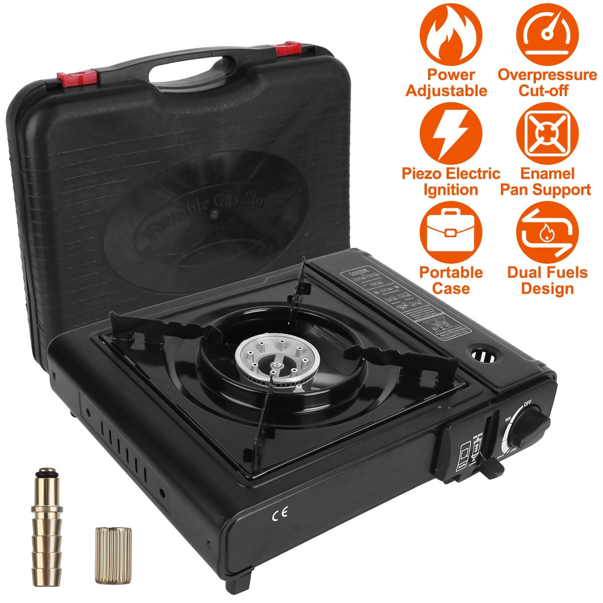 3300W Dual-Fuel Portable Camping Stove with Piezo Ignition