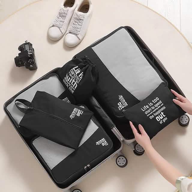 6-Piece Travel Packing Cube Set with Shoe & Cosmetic Bags