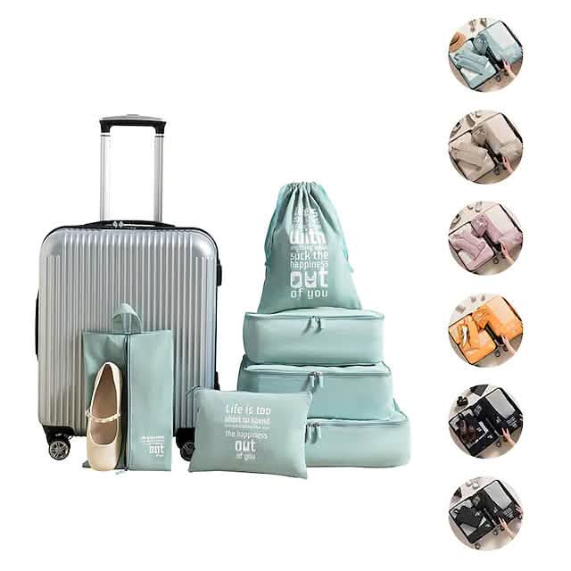 6-Piece Travel Packing Cube Set with Shoe & Cosmetic Bags