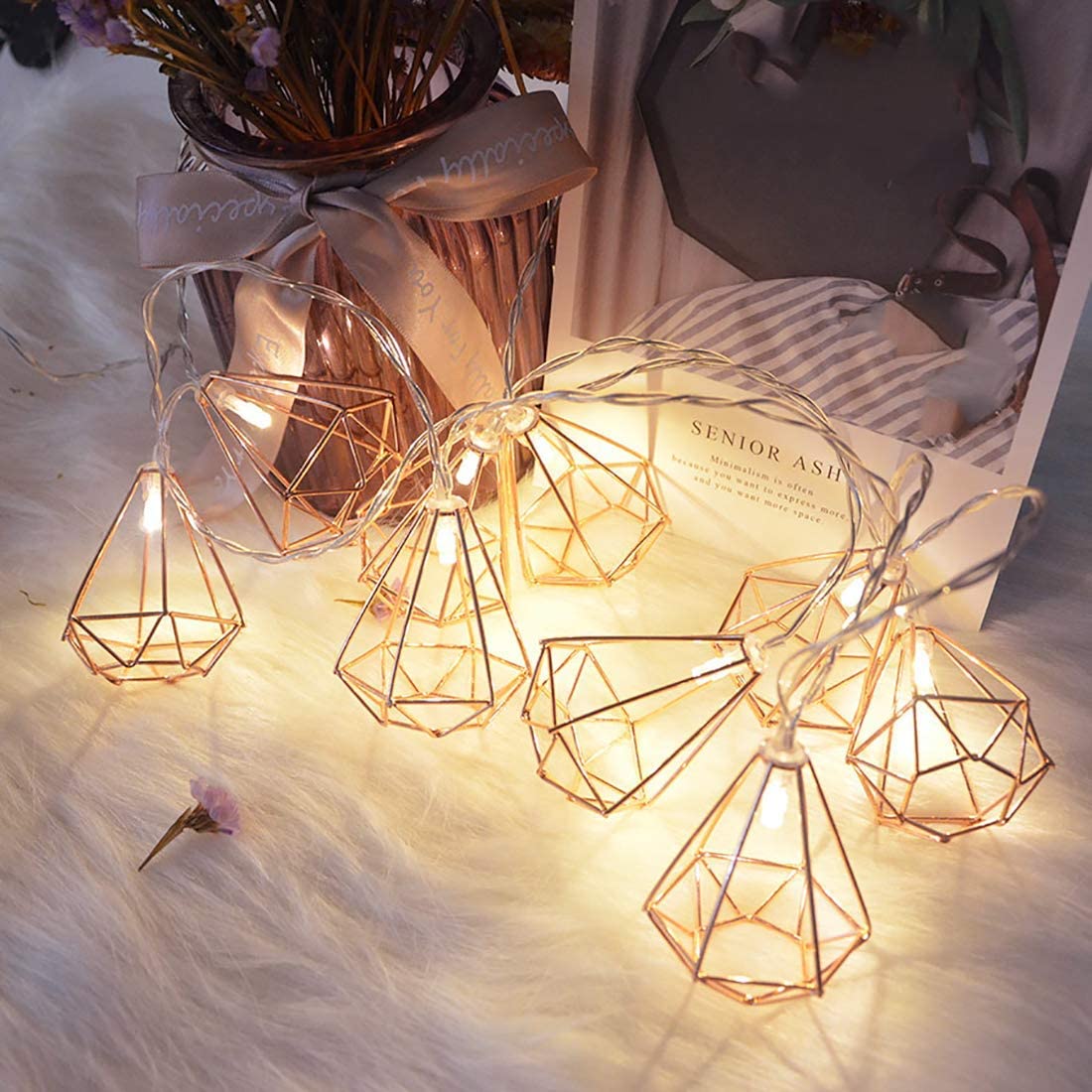 Rose Gold Diamond Fairy Lights — 10 Warm White LEDs