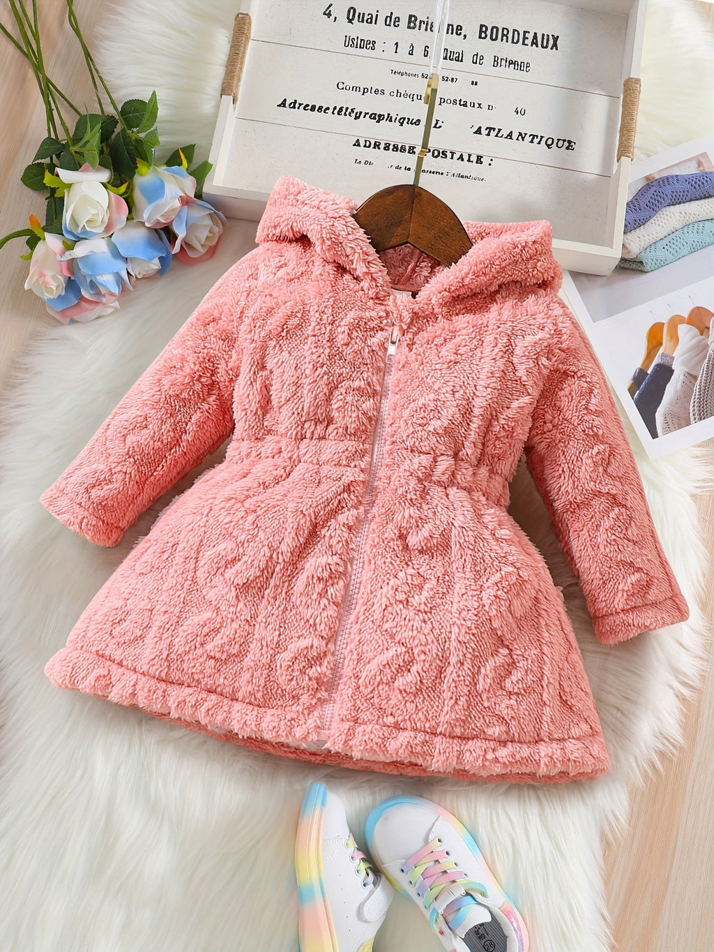 Girls’ Fuzzy Fleece Hooded Zip-Up Jacket
