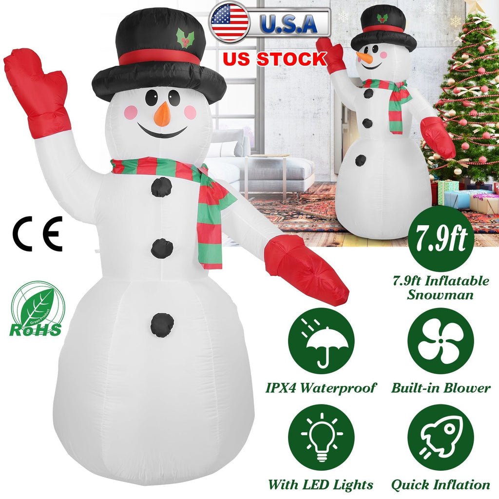 7.9 ft Christmas Inflatable Giant Snowman Blow up Light up Snowman with LED Lights Hat Scarf IPX4