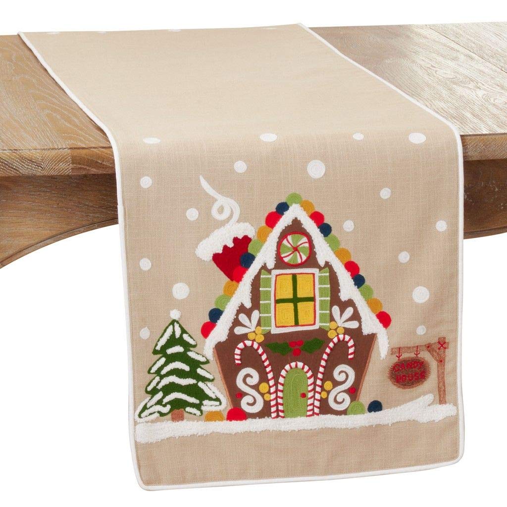Gingerbread House Cotton Christmas Table Runner – 16 x 72 in