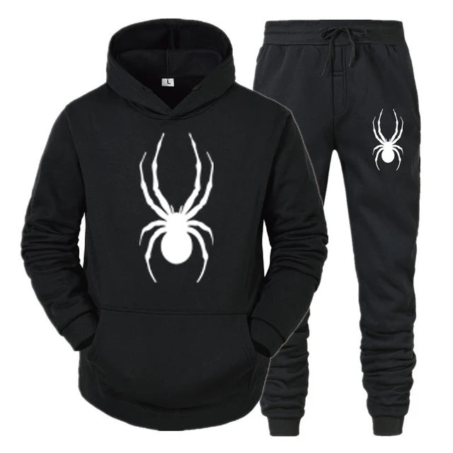 Men's Plus Size Spider-Print Hoodie & Sweatpants Set