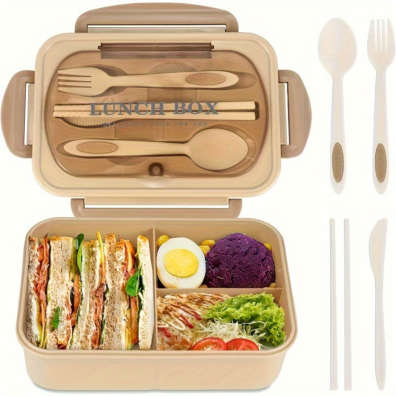 3-Compartment Leak-Proof Lunch Box with Utensils, 40.58 oz