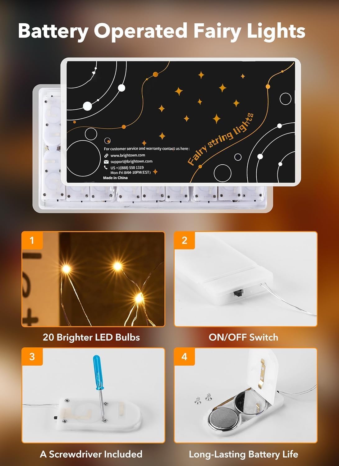 Micro LED Battery-Powered Fairy String Lights — 7 ft
