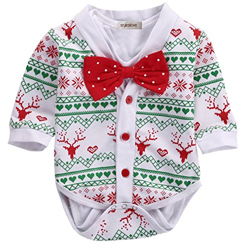 Baby Christmas Romper & Cardigan Set with Red Bow Tie