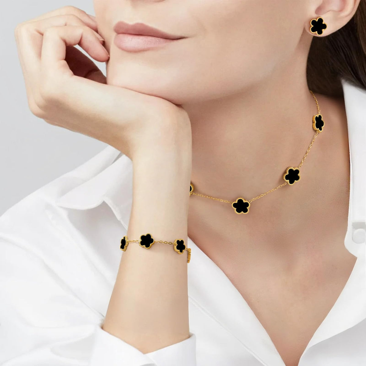 18K Gold-Plated Stainless Steel Floral Jewelry Set