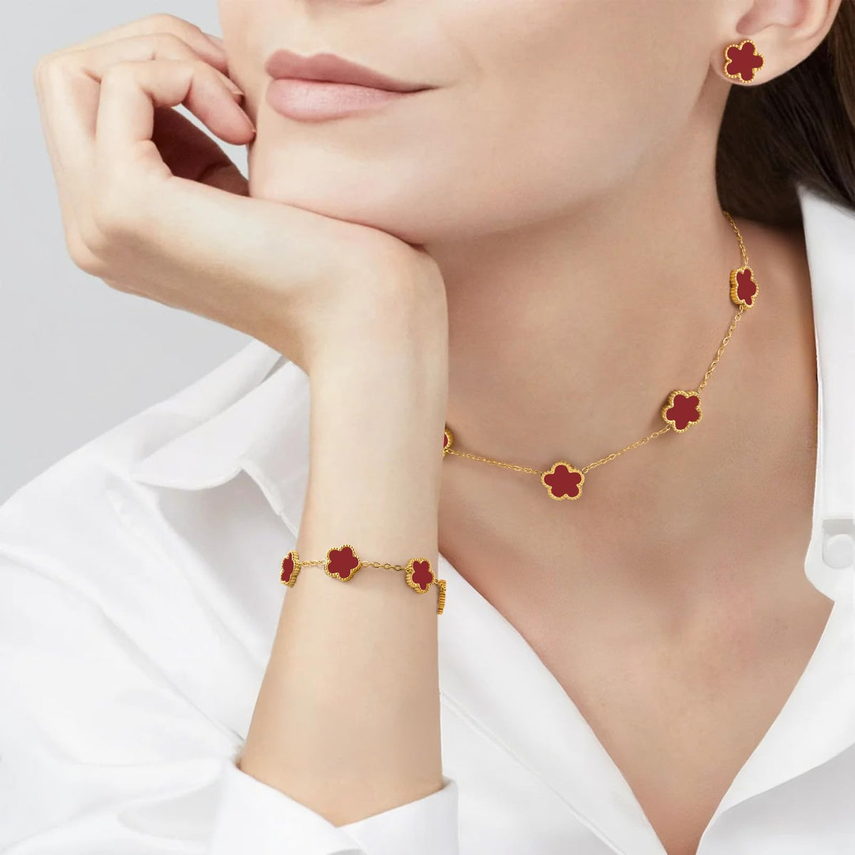 18K Gold-Plated Stainless Steel Floral Jewelry Set