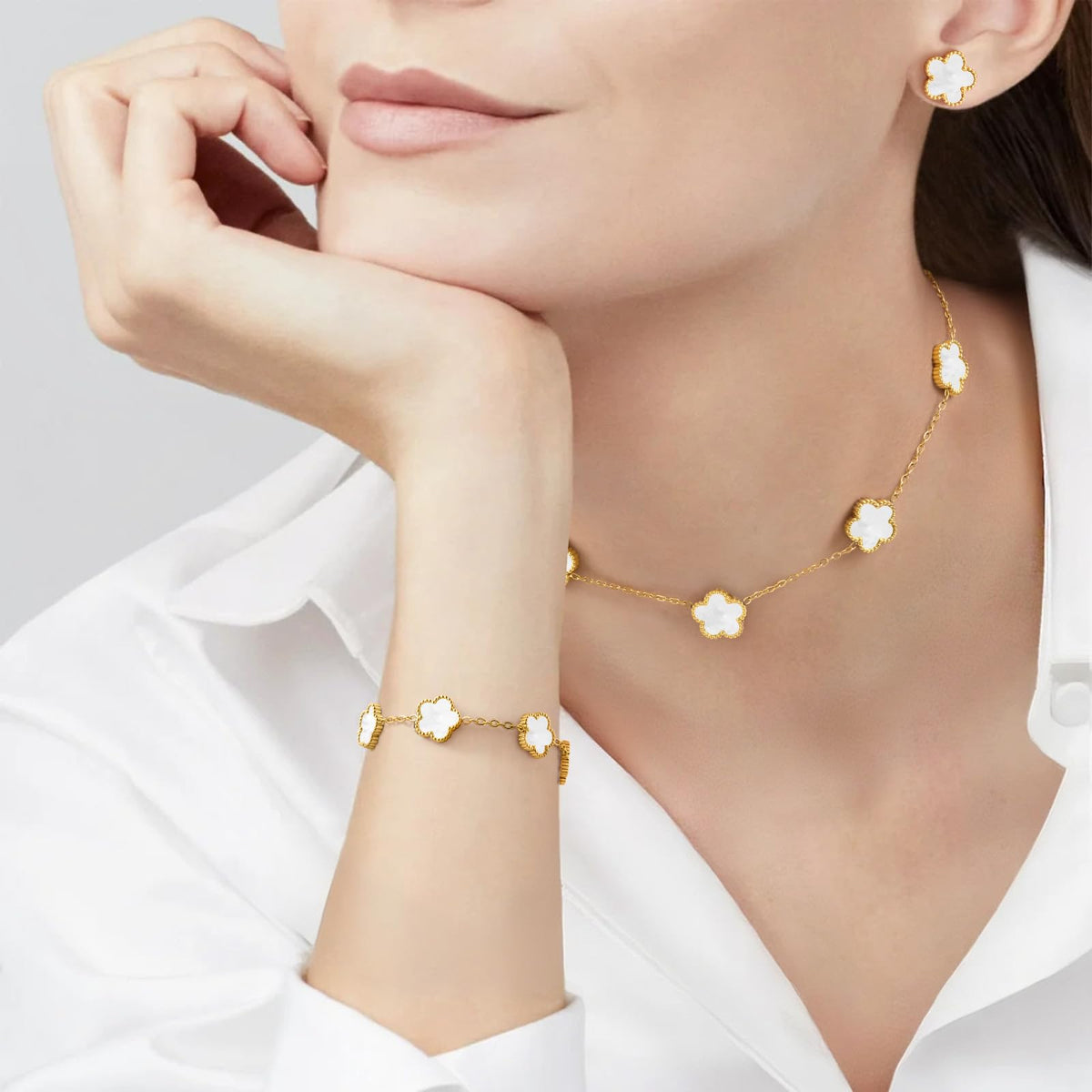 18K Gold-Plated Stainless Steel Floral Jewelry Set
