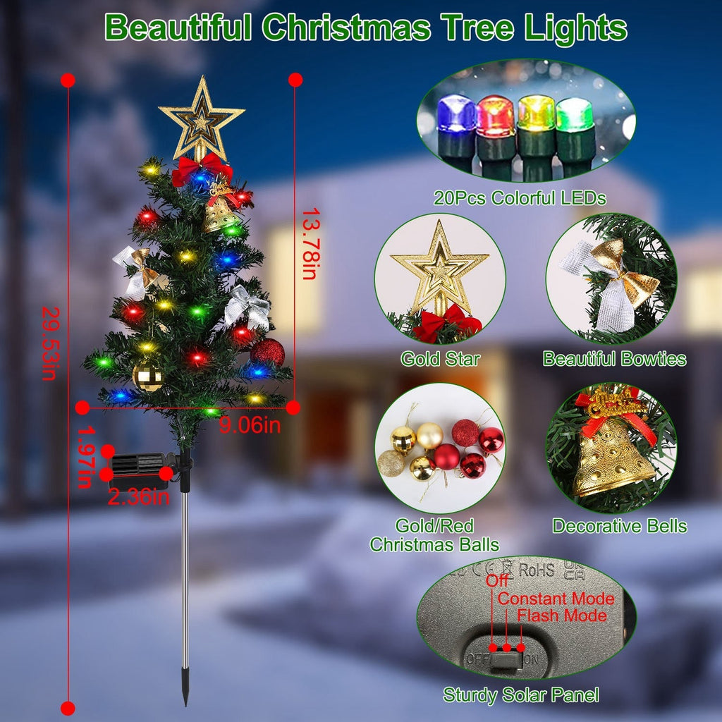 4Packs Solar Christmas Tree Lights Christmas Garden Decorations Tree Stake Lamp 20LEDs Solar Decor