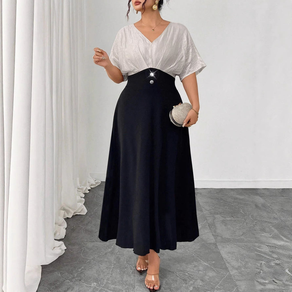 Women's Plus Size V-Neck Colorblock Maxi Dress
