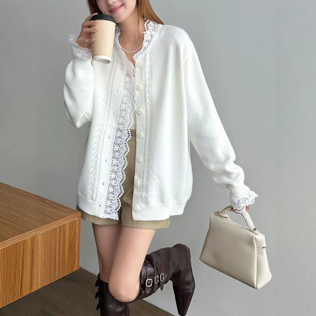 Lace-Detail Round-Neck Sweater