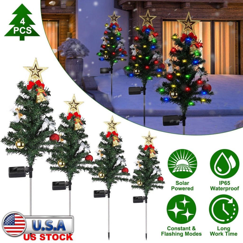 4Packs Solar Christmas Tree Lights Christmas Garden Decorations Tree Stake Lamp 20LEDs Solar Decor