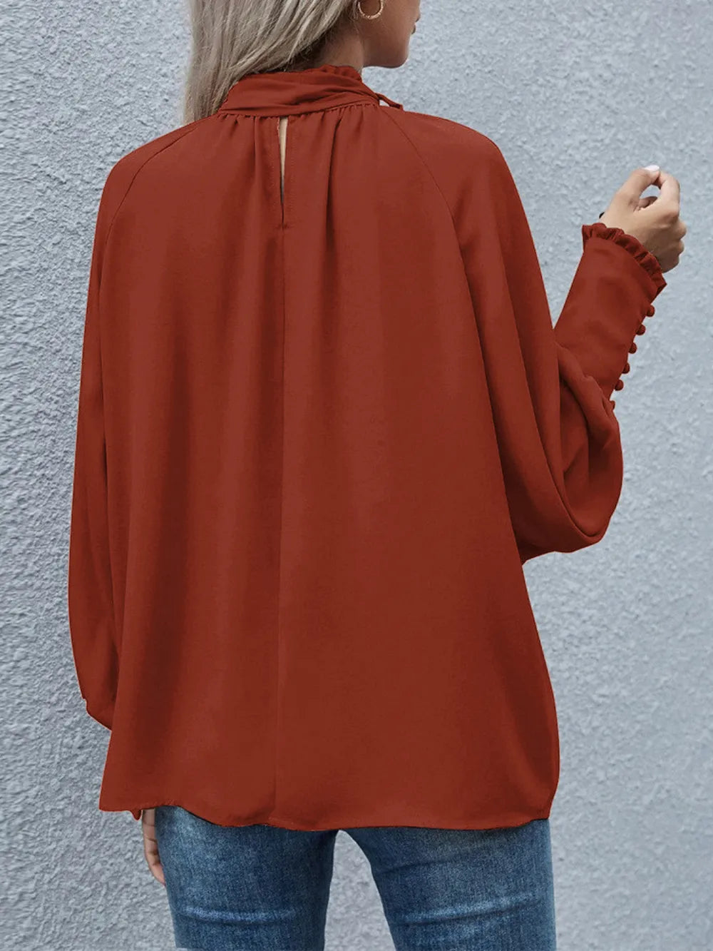 Women's Tie-Neck Lantern-Sleeve Blouse