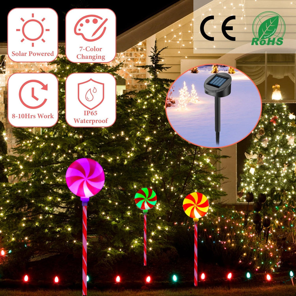 Solar Christmas Candy Light Set of 3 IP65 Waterproof Solar Lollipops Stake Lamp for Patio Yard