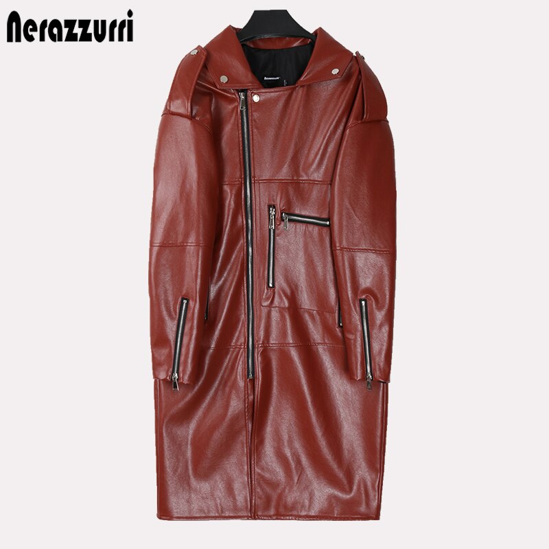 Women's Oversized Long Faux-Leather Biker Jacket