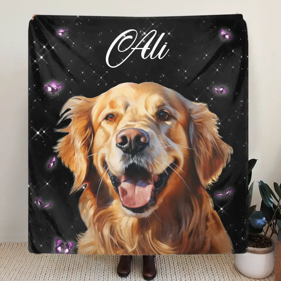 Custom Pet Portrait Fleece Photo Blanket
