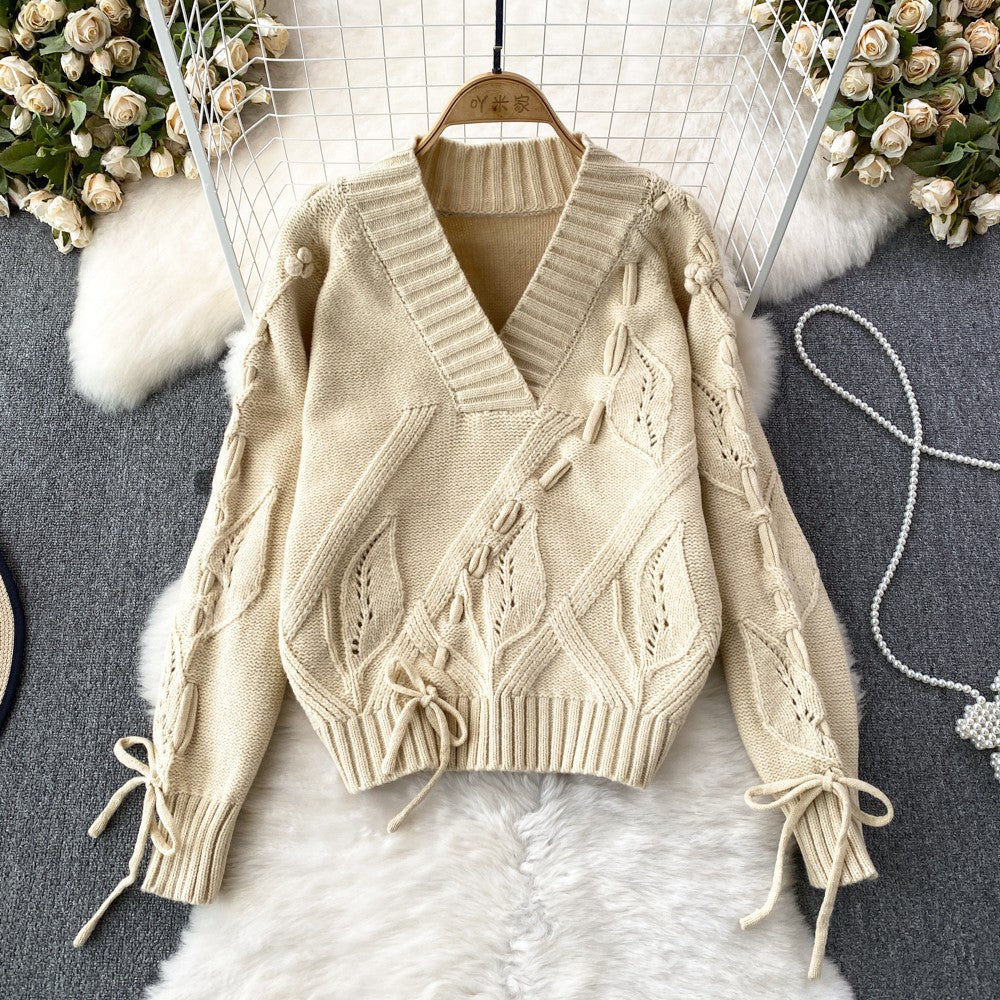 Oversized V-Neck Knit Pullover Sweater