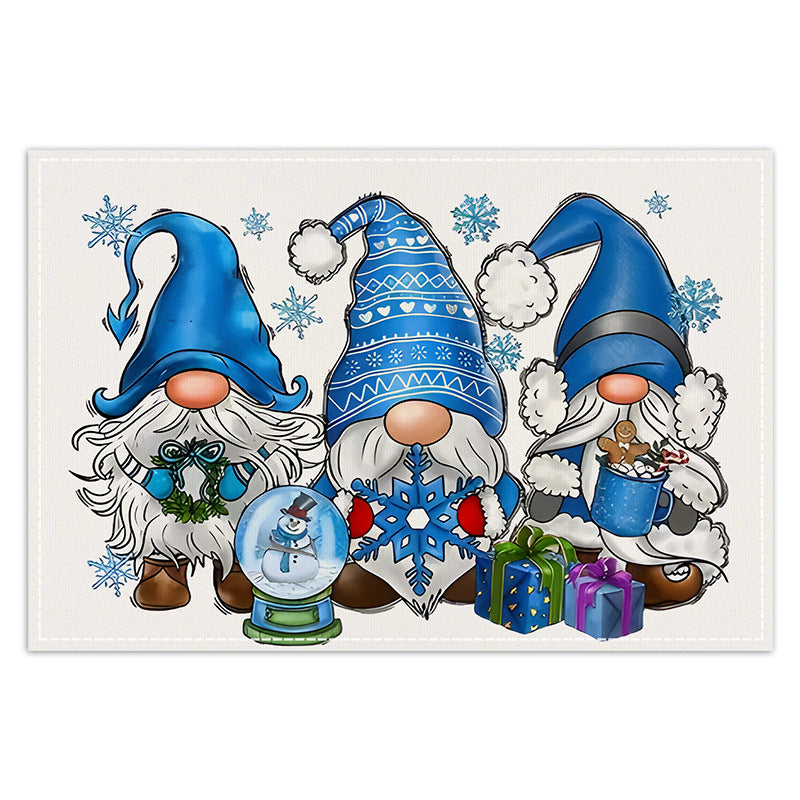 Blue Christmas Gnome Linen Placemat – 12 x 18 in