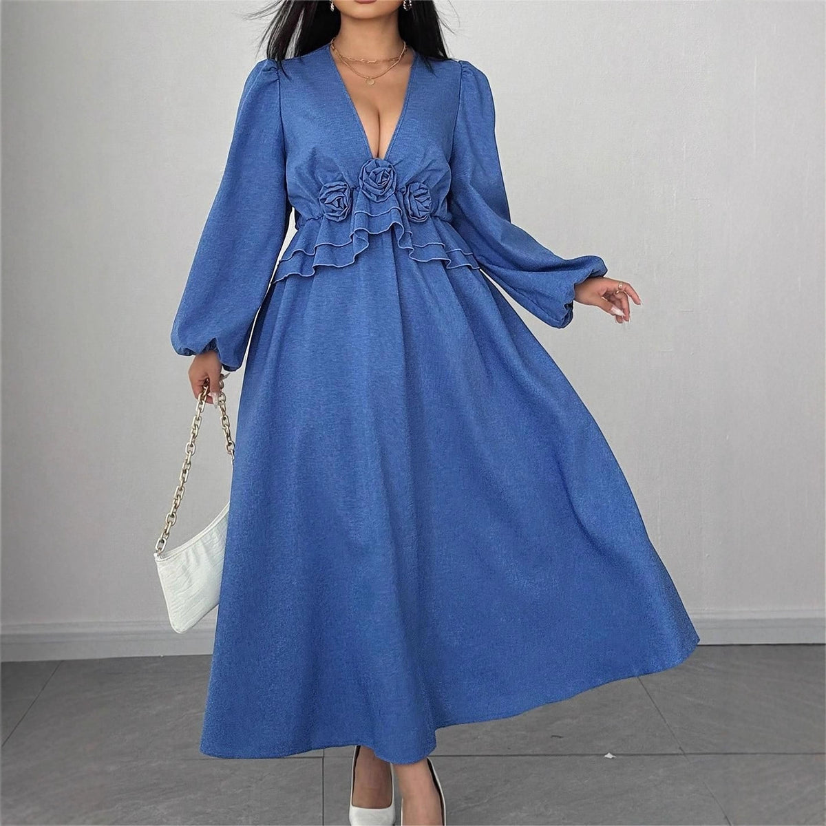 Women's Plus Size Floral V-Neck Maxi Dress