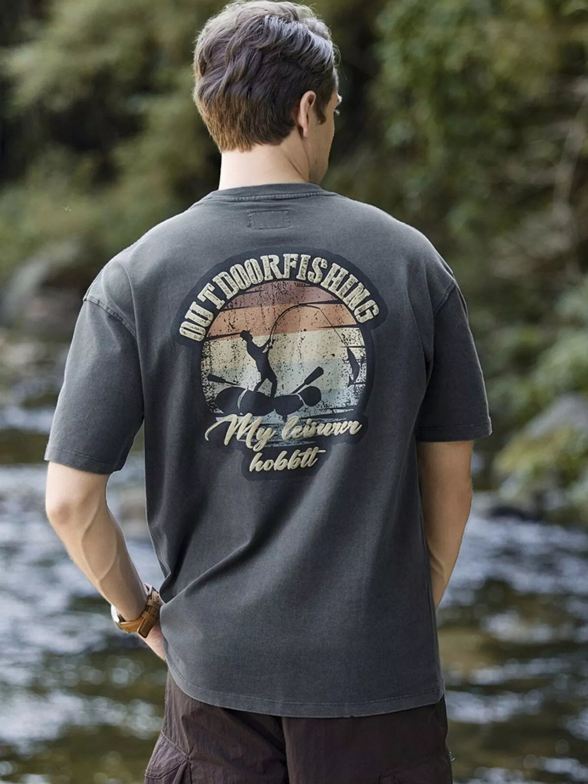 Men's Plus Size Fishing Graphic T-Shirt