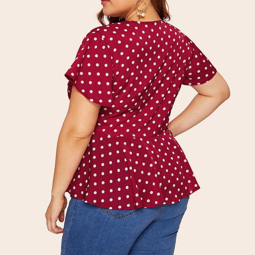 Women's Plus Size Polka-Dot Tie-Front Chiffon Blouse