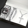 Men's Watch, Cross Necklace & Bracelet Set