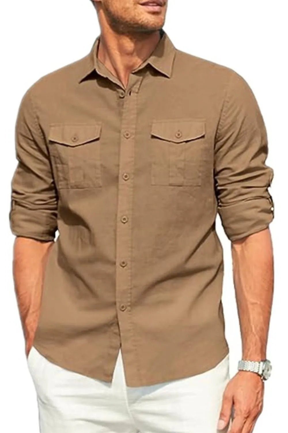 Men's Plus Size Cotton Button-Down Shirt