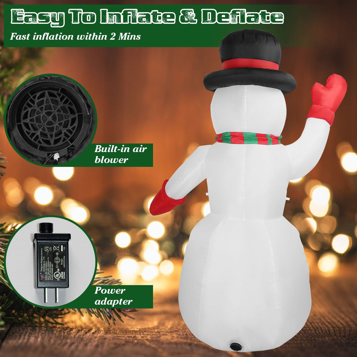 7.9 ft Christmas Inflatable Giant Snowman Blow up Light up Snowman with LED Lights Hat Scarf IPX4