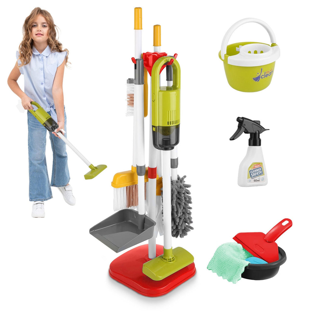 Kids’ Pretend Cleaning Set with Vacuum & Mop — 14 Pieces