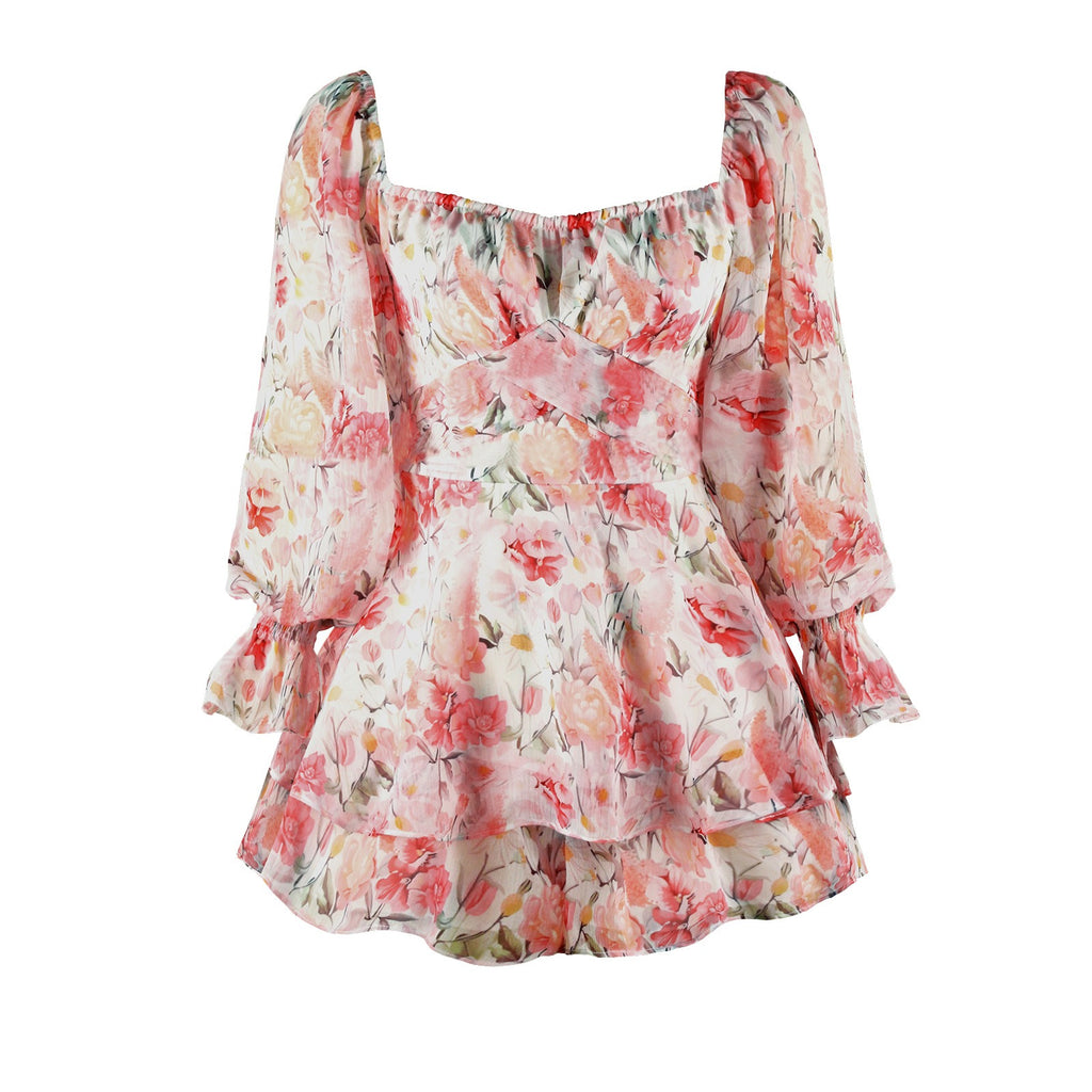Floral-Print Long-Sleeve Romper