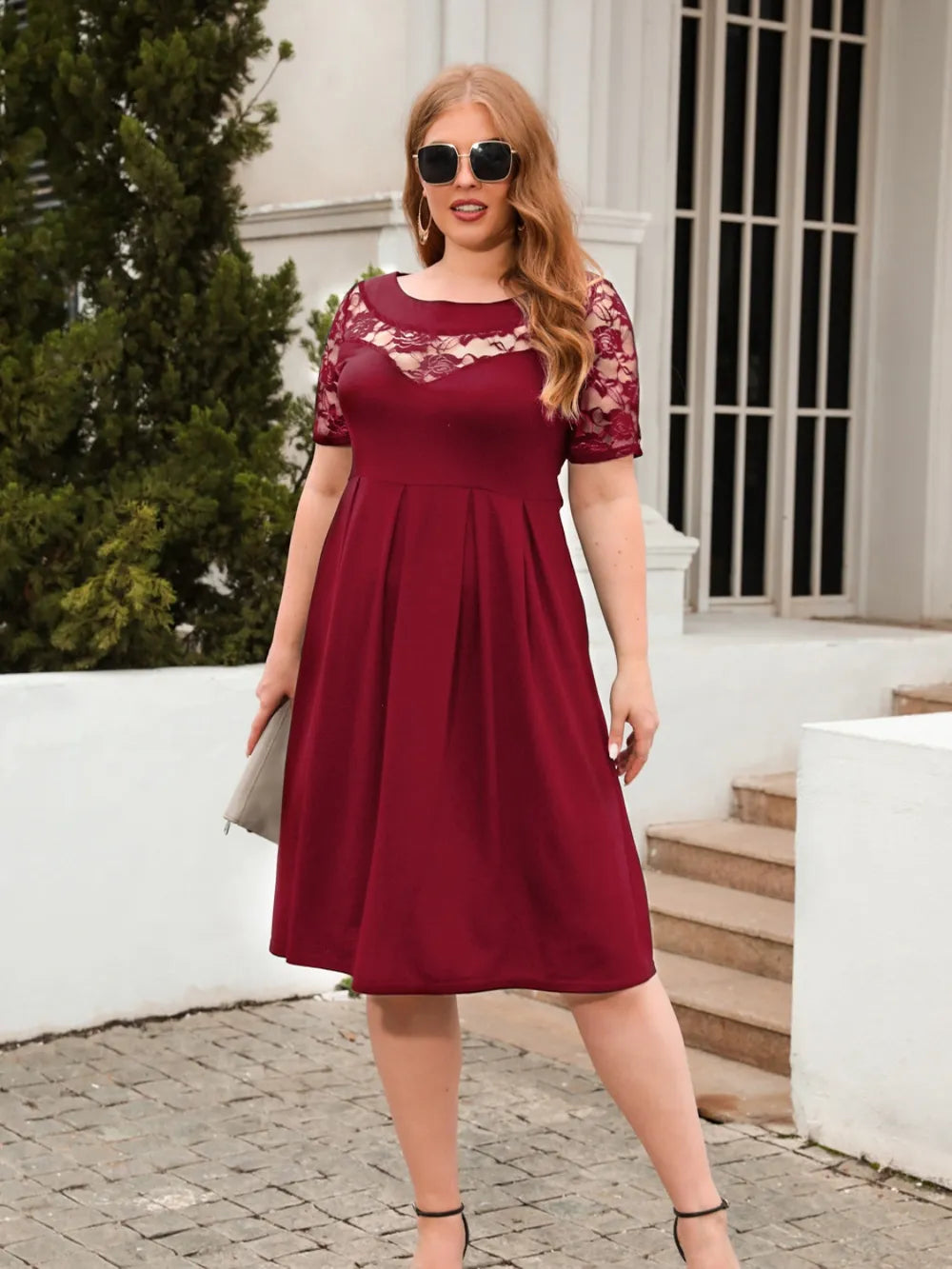 Women's Plus Size Ruched Short-Sleeve Dress