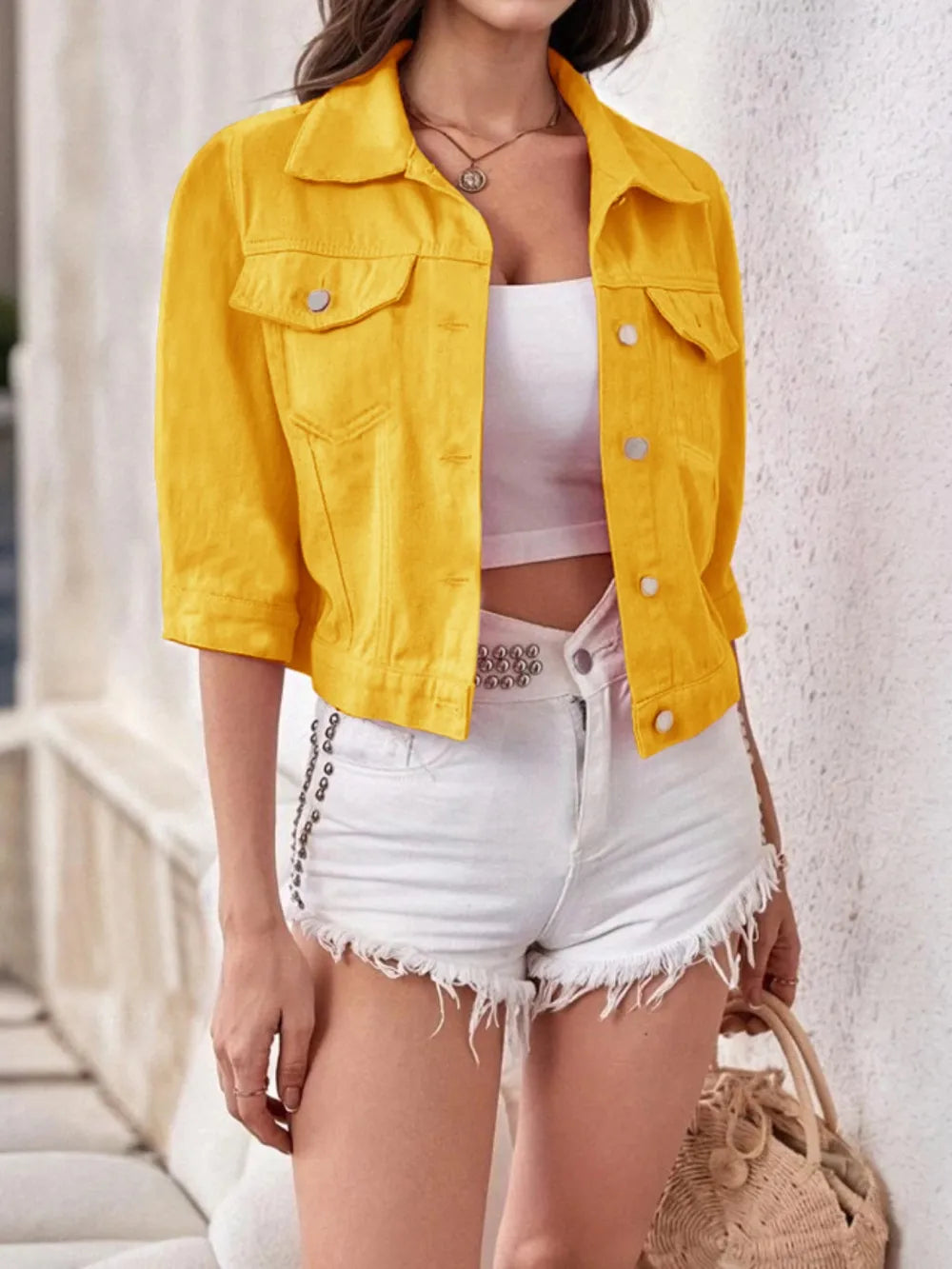 Women's Plus Size Cropped Denim Jacket