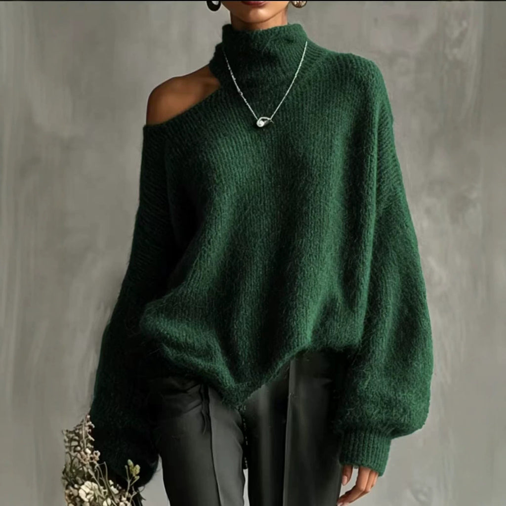 High-Neck Knit Pullover Sweater