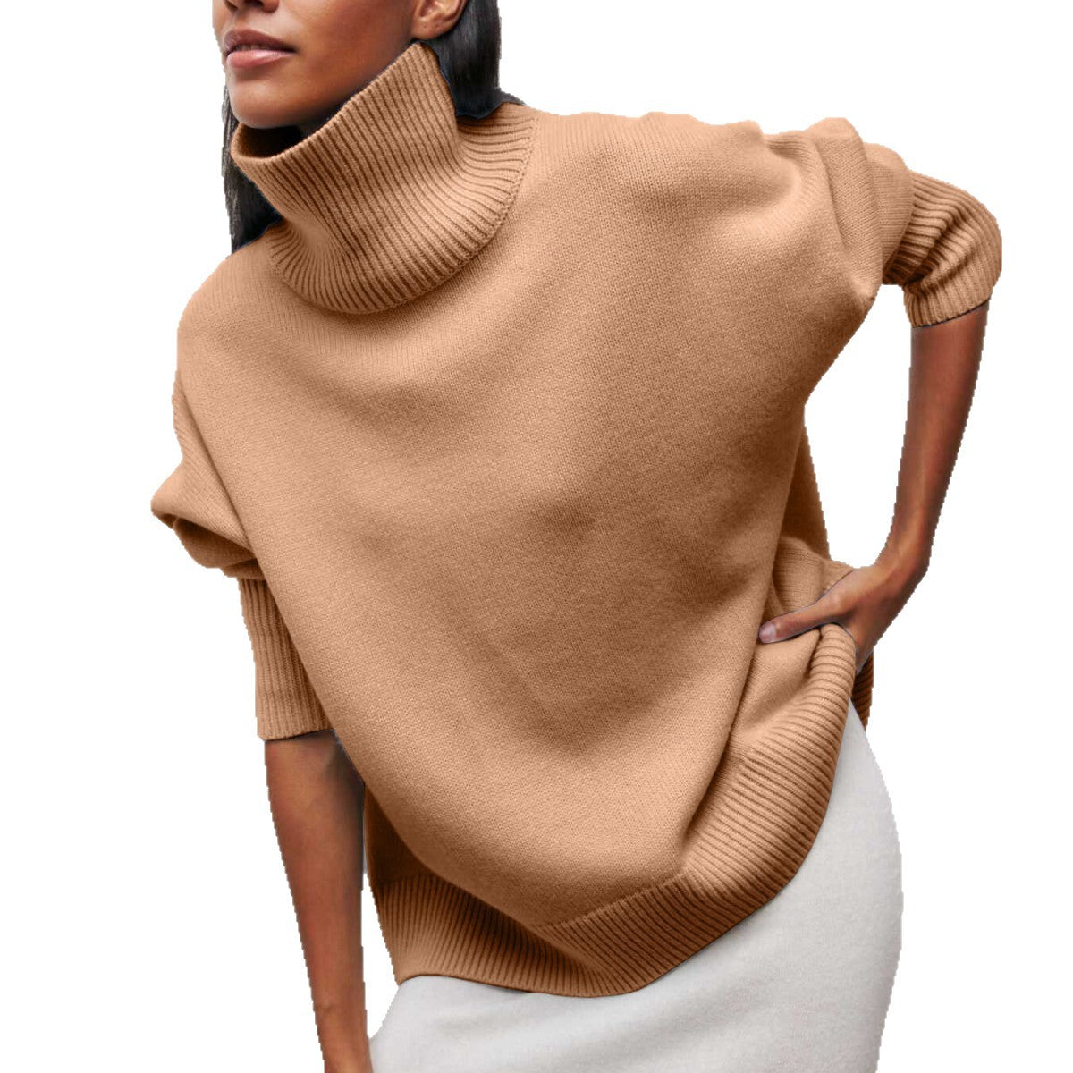 Relaxed Mock-Neck Knit Sweater