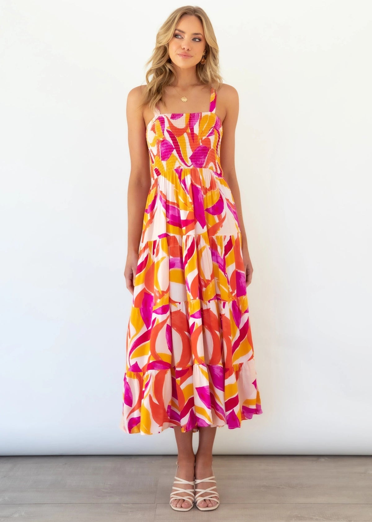 Printed High-Waist Pleated Maxi Dress