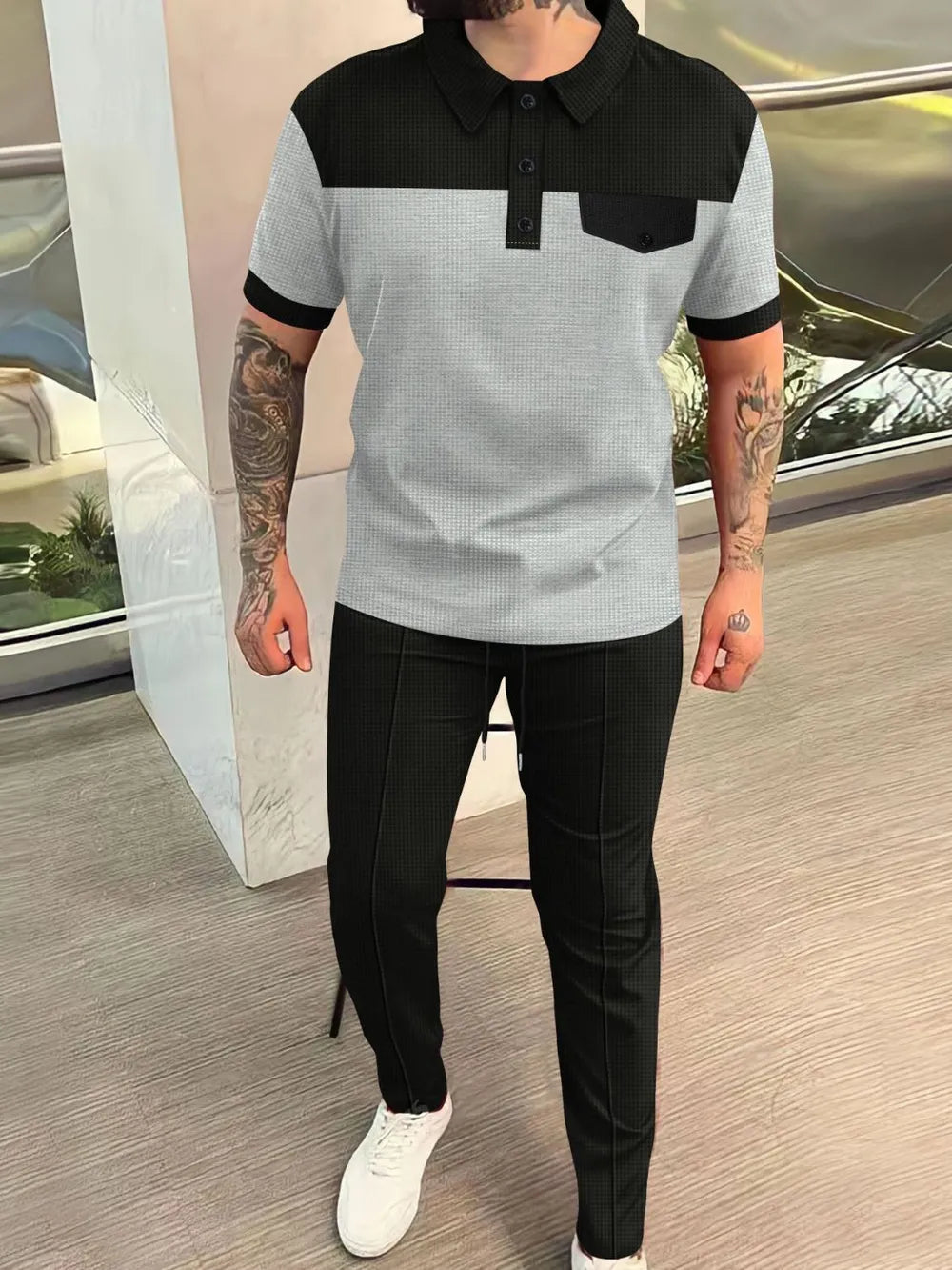 Men's Plus Size Waffle-Knit Two-Piece Set