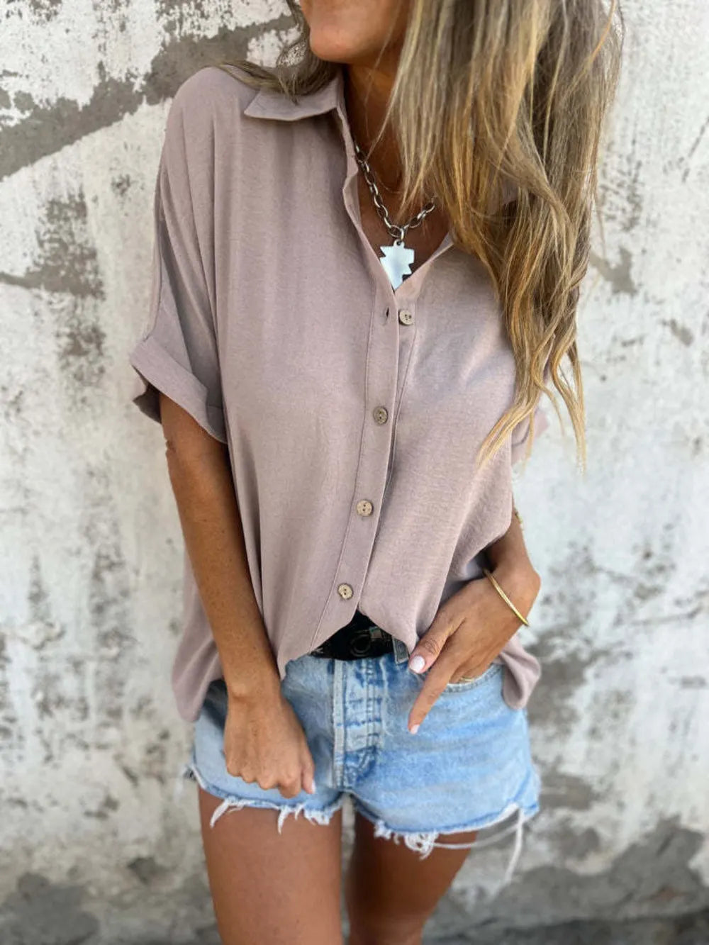 Women's Plus Size Button-Down Short-Sleeve Shirt